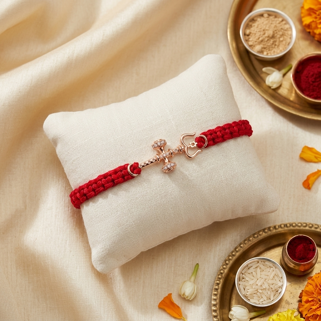 925 Sterling Silver Trishul Damru Rakhi