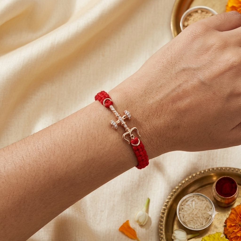 925 Sterling Silver Trishul Damru Rakhi