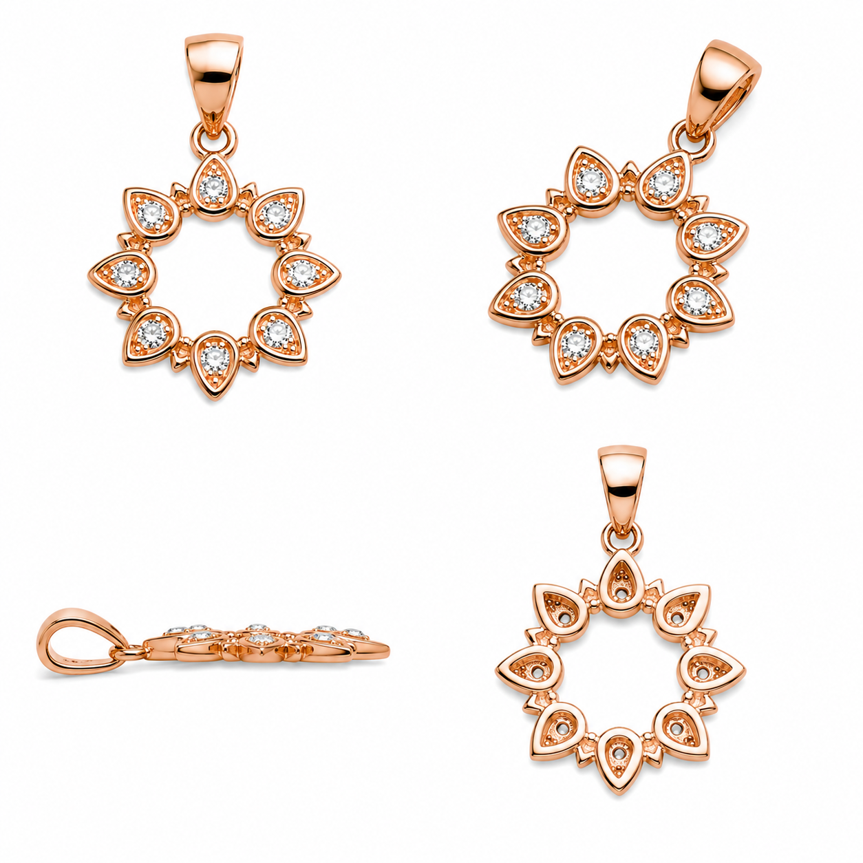 925 Silver Micro Pendant (0.8g) | Rose Gold Floral Halo CZ Pendant