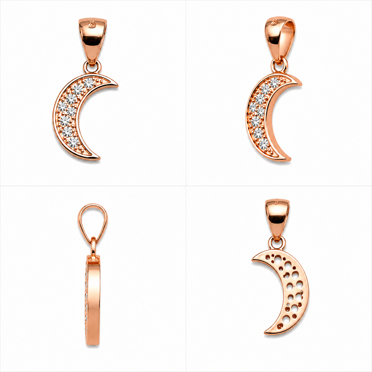 925 Silver Micro Pendant (0.8g) | Rose Gold Crescent Moon CZ Pendant