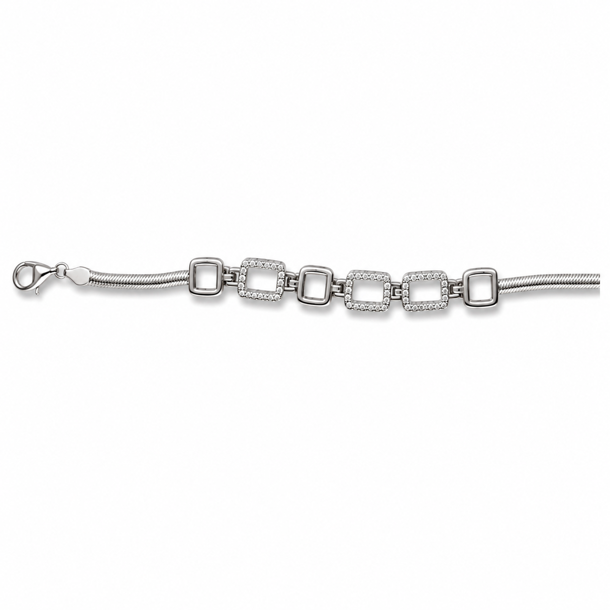 925 Silver Snake Chain Bracelet (5.4g) | Sterling Silver Geometric CZ Bracelet