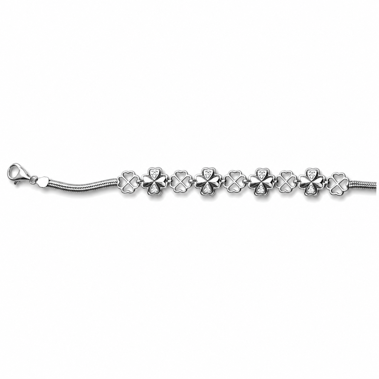 925 Silver Snake Chain Bracelet | Sterling Silver Clover Charm Bracelet