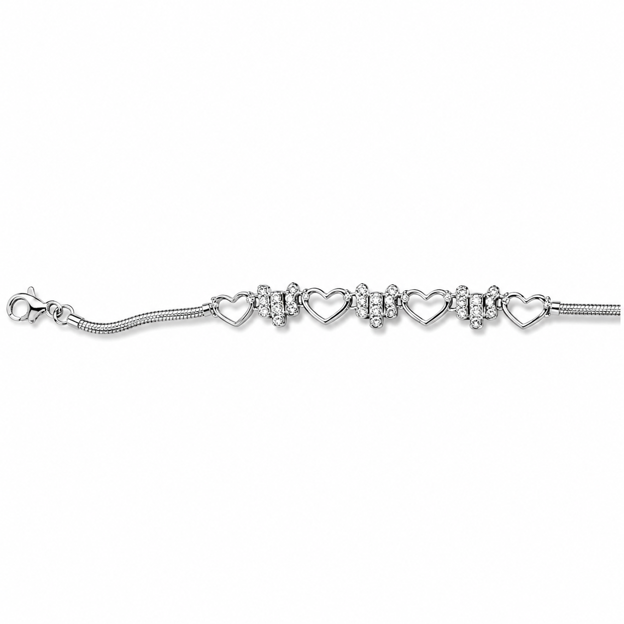 925 Silver Snake Chain Bracelet | Sterling Silver Heart Link Bracelet