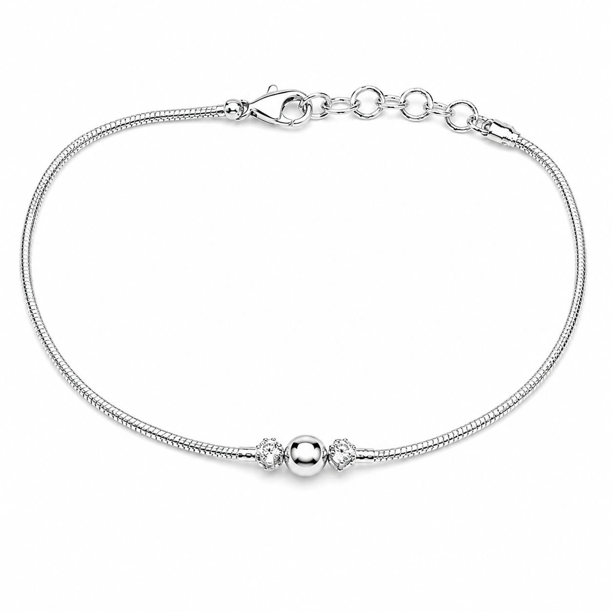 925 Silver Minimal Bead Snake Chain Anklet 8 GM| Sterling Silver Solitaire Bead Anklet