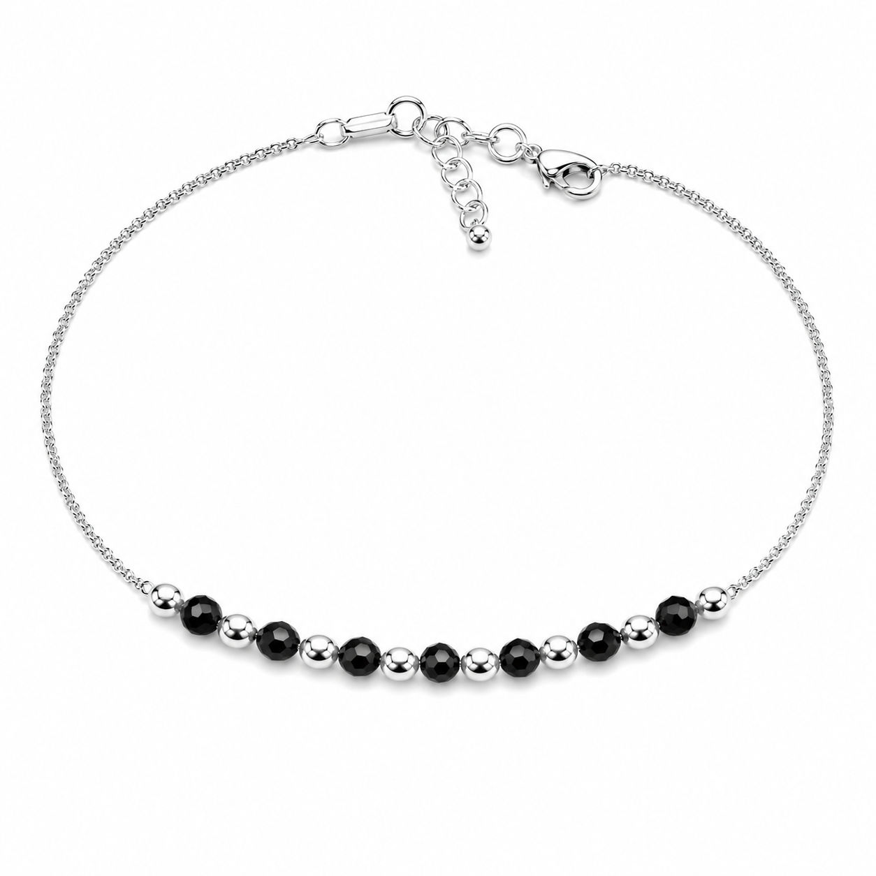 925 Silver Black Bead Chain Anklet 8gm | Sterling Silver Black Onyx Bead Anklet