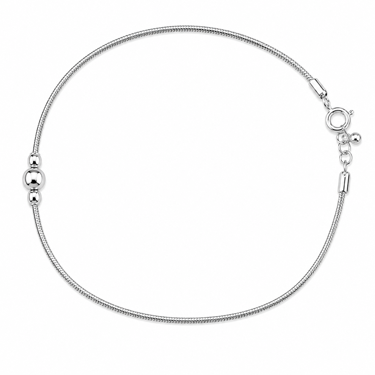 925 Silver Minimal Bead Snake Chain Anklet 8gm | Sterling Silver Polished Bead Anklet