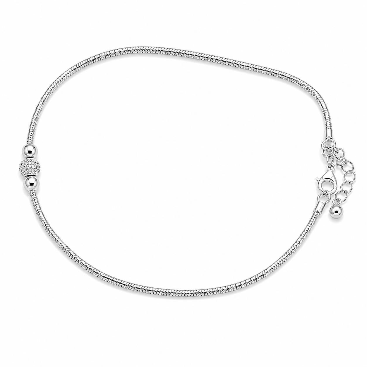 925 Silver Minimal Solitaire Bead Snake Chain Anklet 8gm | Sterling Silver Textured Bead Anklet