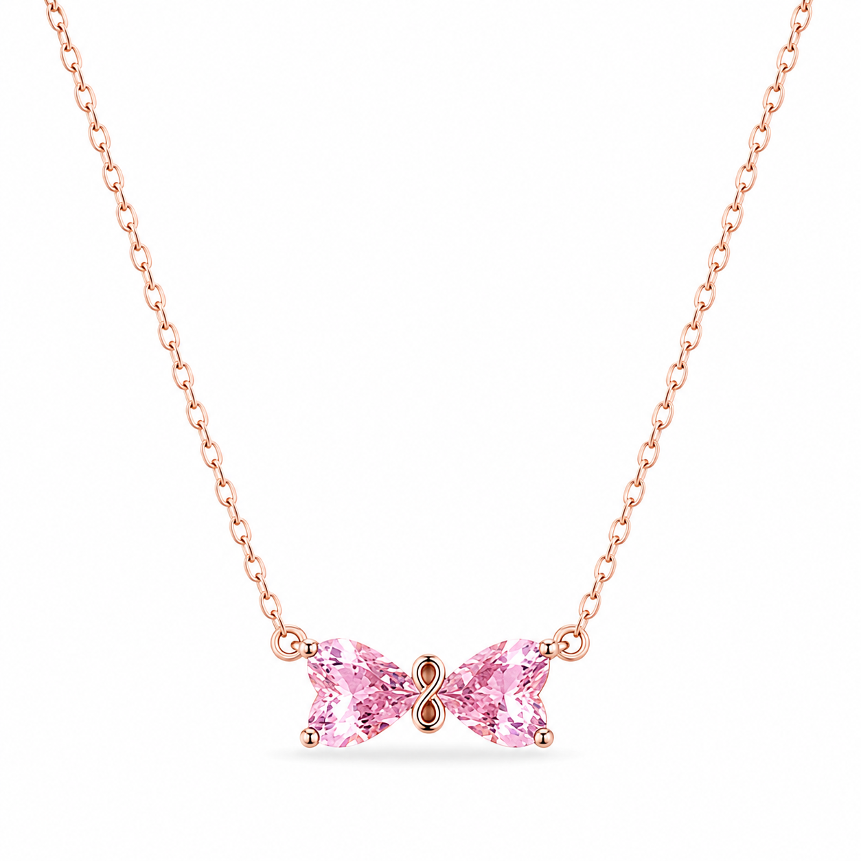 925 Silver Pink AAA+ Butterfly Chain Pendant 3gm | Sterling Silver Bow Crystal Necklace