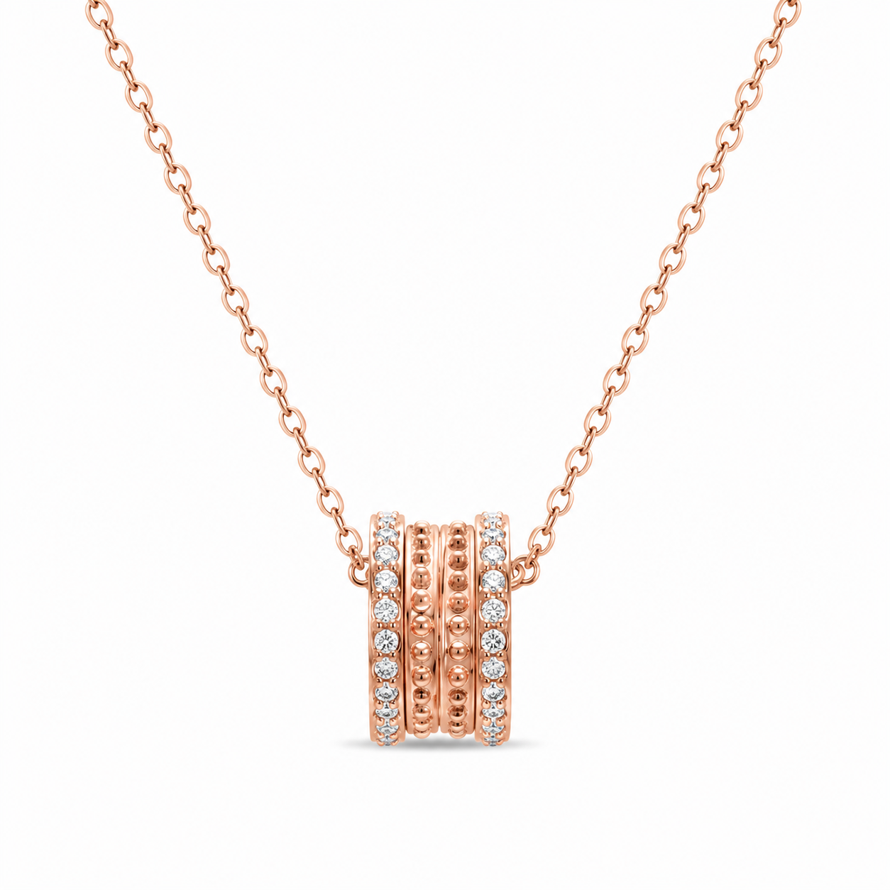 925 Silver Rose Gold Triple Halo Chain Pendant 3gm | Sterling Silver CZ Circle Necklace